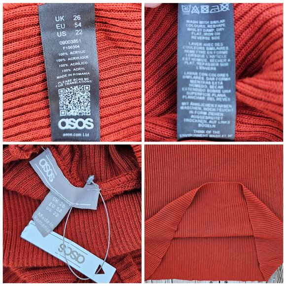 Ribbed Sweater Dress Asos Plus Size 22 Orange Knit Turtleneck Long Sleeve Cutout - Picture 5 of 9